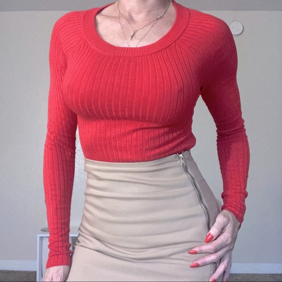Express Ribbed fitted knit top - Picture 1 of 4